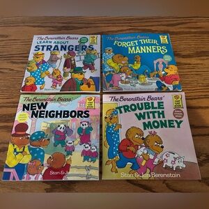 BERENSTAIN BEARS Strangers Neighbors Manners Money 4 Book Lot Stickers Complete